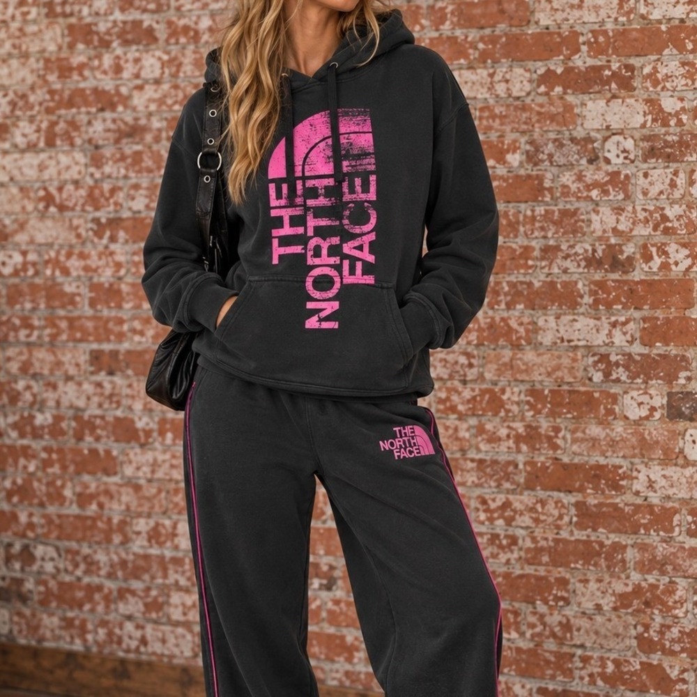 The North Face Womens Pink Pullover Hoodie Black S Gorpcore Hiking Y2K Grunge
